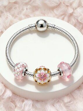 1 pcs Floral Themes Charm For Pandora Silver Gold The Bracelet Bead 1 Charm